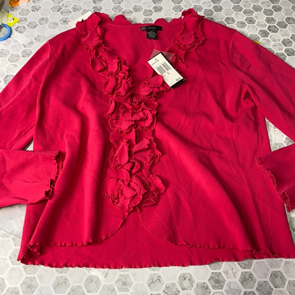 G Signature Dark Pink Ruffle Button Up Cardigan NWOT